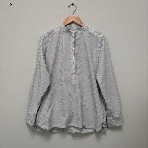 J. Crew Factory Popover Banded Collar Striped Top - Gray & White, XL